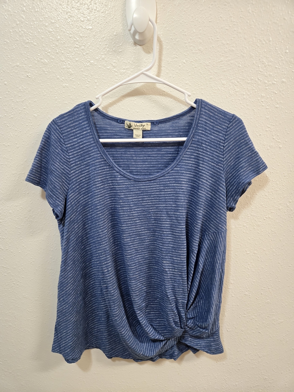 Unity World Wear Blue Striped Short-Sleeve Twist Front Tee